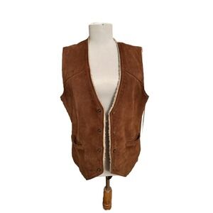 VTG‎ Berman Mens 38 Suede Leather Thick Sherpa Lined Snap Closure Winter Vest